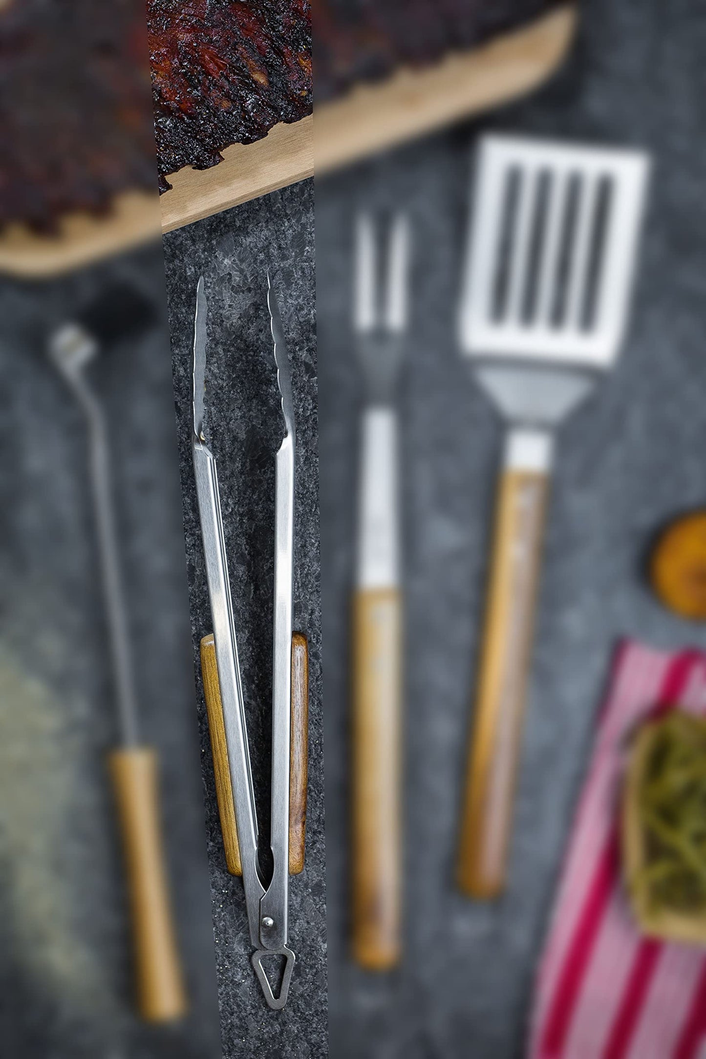 BBQ-AID Pro BBQ Tongs for Grill - 17" Professional Grade Barbecue Tongs for Cooking- Solid & Sturdy - Built with 304 Grade Stainless Steel and Acacia Wood - Heavy Duty Built to Last Kitchen essential. - CookCave