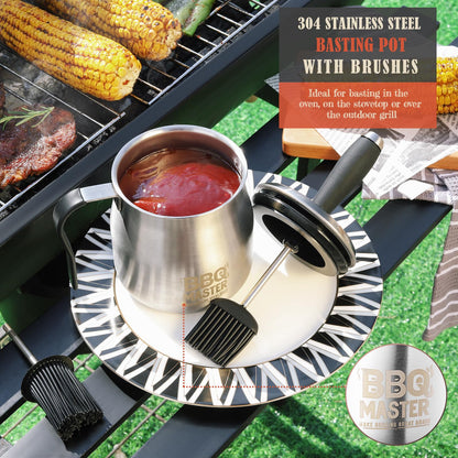 BBQ Basting Pot with Brushes，Fathers Day Grilling Gifts for Men，Stainless Steel 304 Basting Pot Brush Set,Grill Gifts for Dad,Husband,Grandpa,Airtight 32oz. Large Sauce Container BBQ Gadgets - CookCave