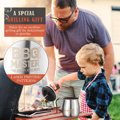 BBQ Basting Pot with Brushes，Fathers Day Grilling Gifts for Men，Stainless Steel 304 Basting Pot Brush Set,Grill Gifts for Dad,Husband,Grandpa,Airtight 32oz. Large Sauce Container BBQ Gadgets - CookCave