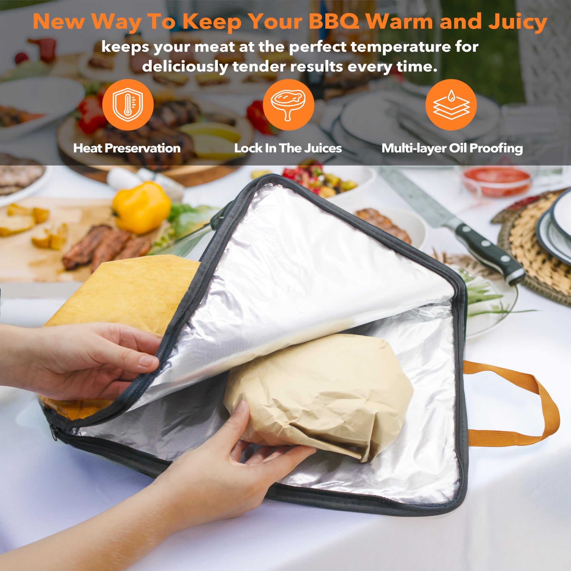 BBQ Blanket for Resting Meat, 5-Layer Insulated Meat Resting Bag for Moisture Retention and Perfect BBQ, Wide Mouth with Handle Design for Large Brisket/Pork Shoulders/Turkeys,Gifts for Men (Brown, 21 Inch) - CookCave