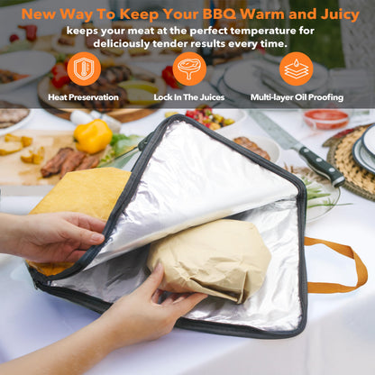 BBQ Blanket for Resting Meat, 5-Layer Insulated Meat Resting Bag for Moisture Retention and Perfect BBQ, Wide Mouth with Handle Design for Large Brisket/Pork Shoulders/Turkeys,Gifts for Men (Brown, 21 Inch) - CookCave