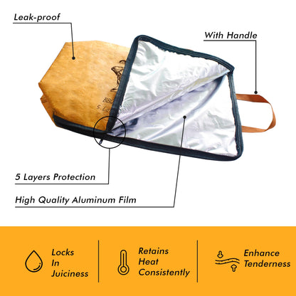 BBQ Blanket for Resting Meat, 5-Layer Insulated Meat Resting Bag for Moisture Retention and Perfect BBQ, Wide Mouth with Handle Design for Large Brisket/Pork Shoulders/Turkeys,Gifts for Men (Brown, 21 Inch) - CookCave