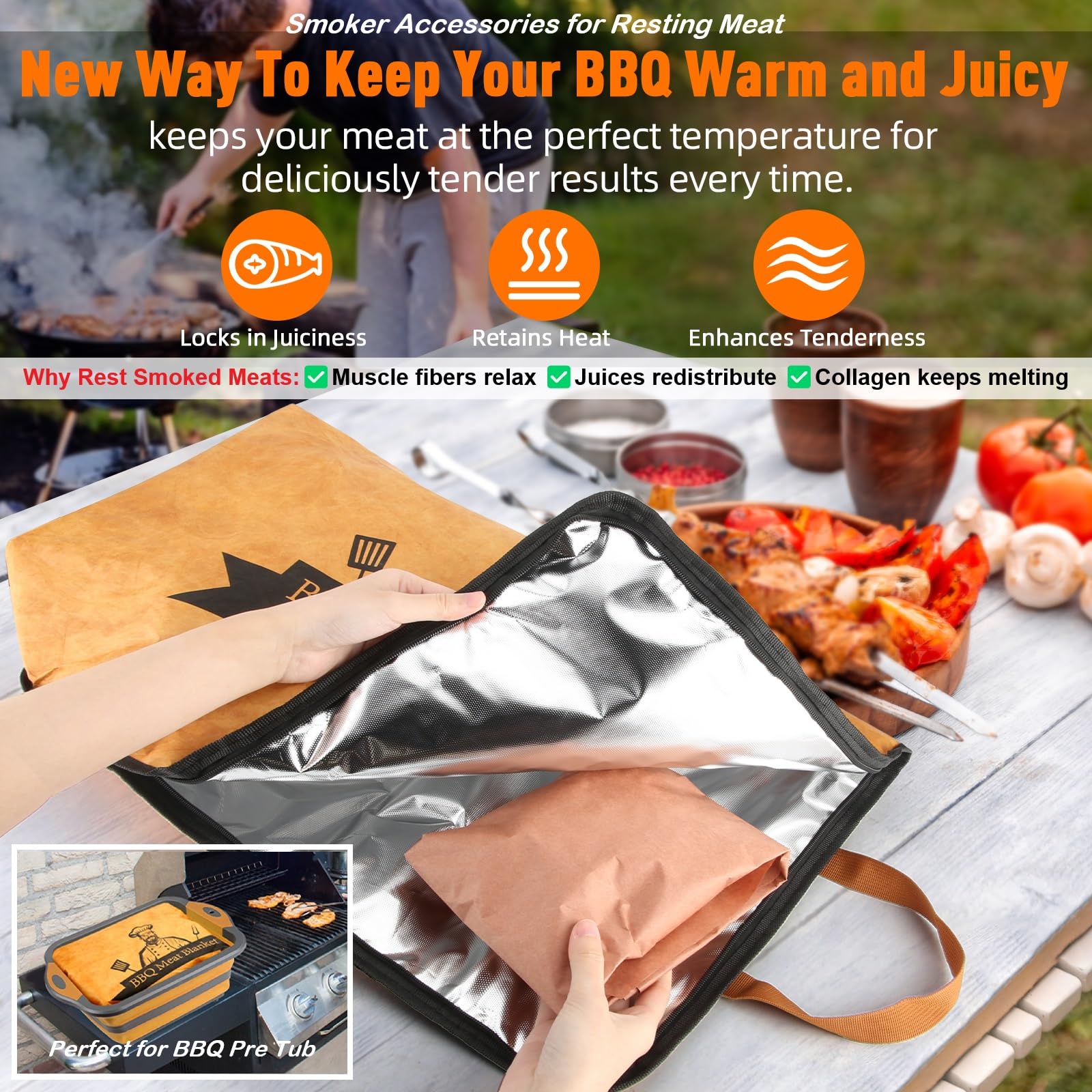 BBQ Blanket for Resting Meat,Smoker Meat Resting Blanket, Reusable Smoker Grilling Meat Insulated Resting Bag with Wide Mouth for Large Brisket/Beef/Pork Shoulders/Turkeys (BBQ Blanket 21in) - CookCave