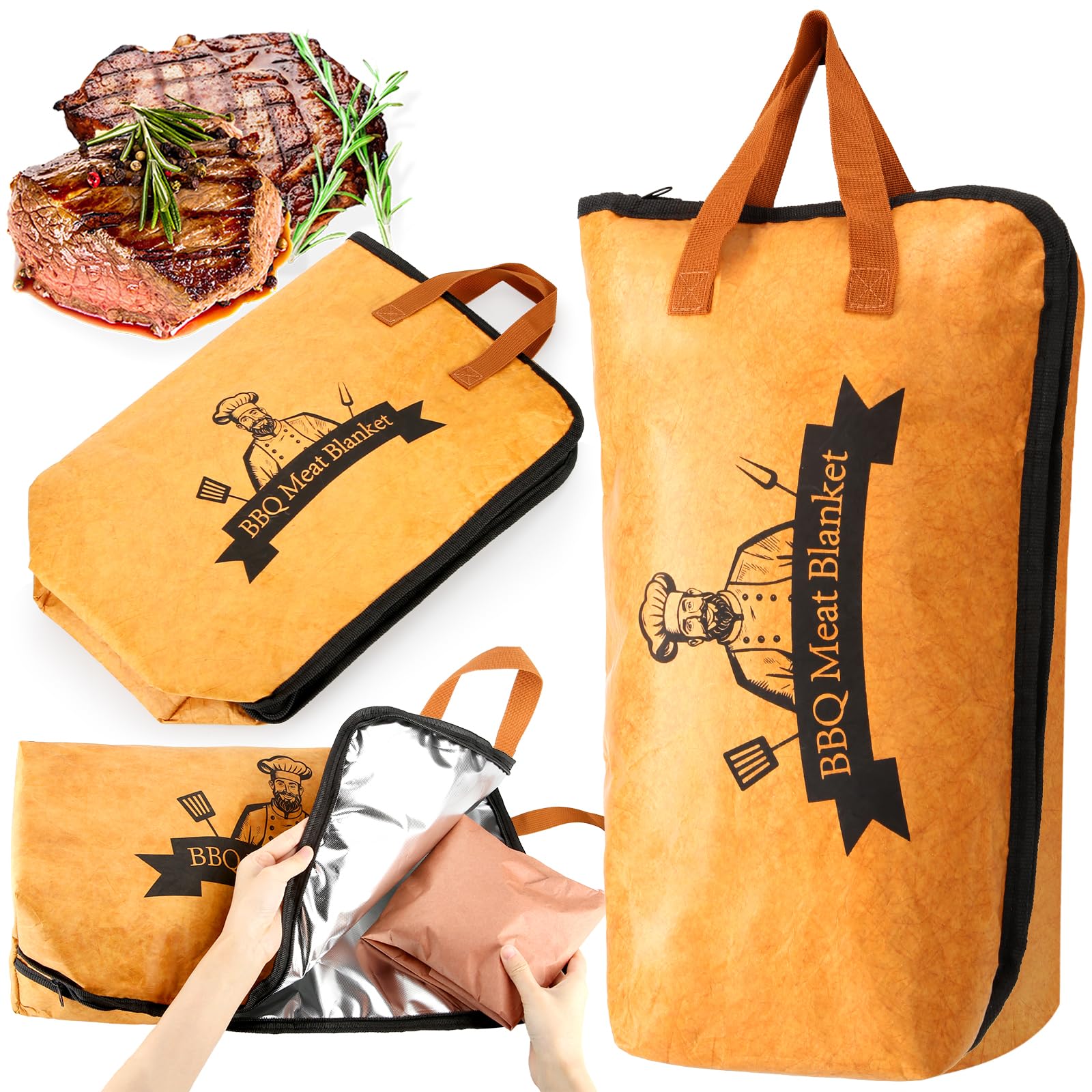 BBQ Blanket for Resting Meat,Smoker Meat Resting Blanket, Reusable Smoker Grilling Meat Insulated Resting Bag with Wide Mouth for Large Brisket/Beef/Pork Shoulders/Turkeys (BBQ Blanket 21in) - CookCave