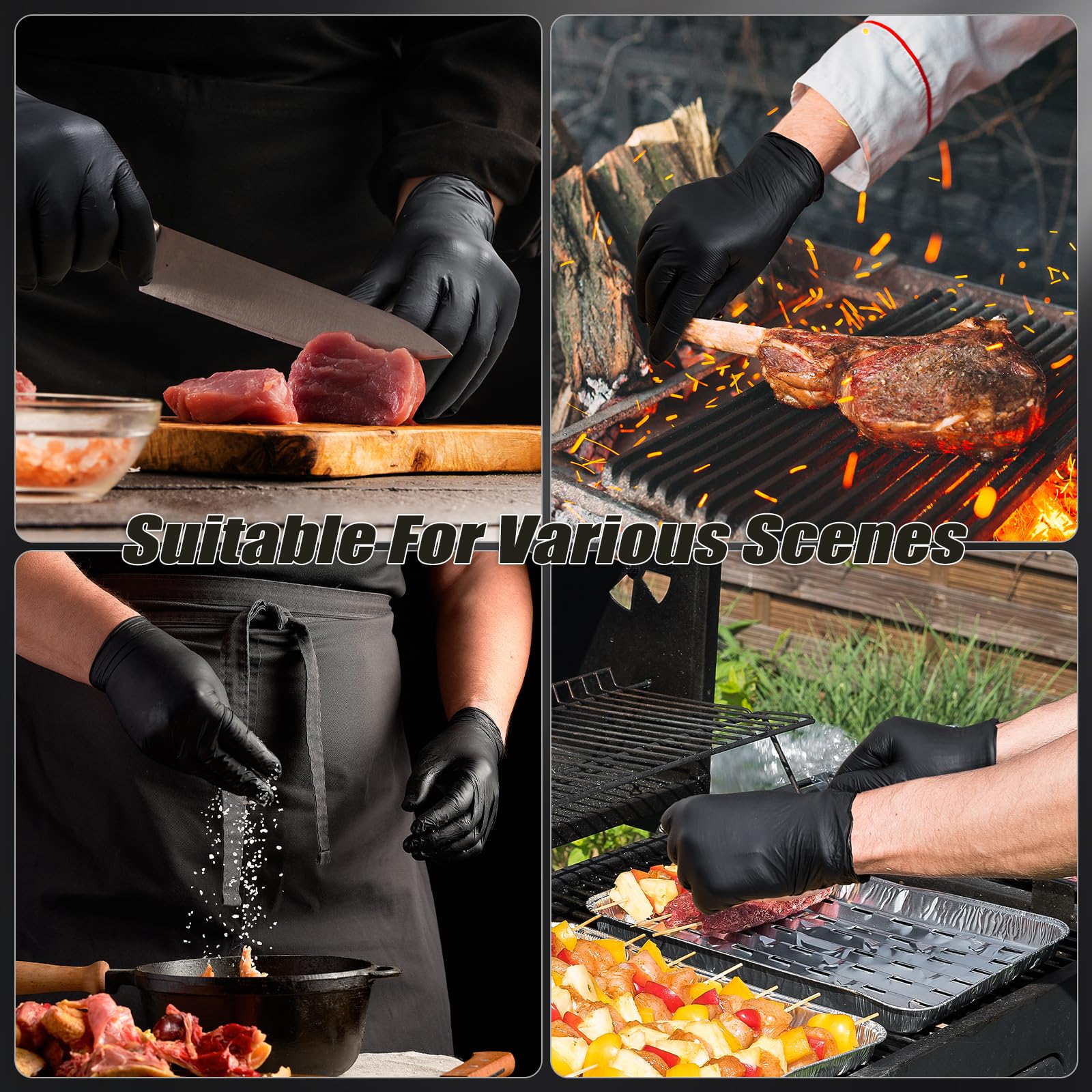BBQ Gloves-200 Nitrile Disposable Gloves（XL）& 6 Cotton Liners, Grilling Glove, Meat Gloves, Black Cooking, Waterproof & Heat-Resistant for Smoking, Cooking, Grilling - CookCave