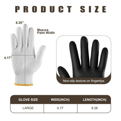 BBQ Gloves-200 Nitrile Disposable Gloves（XL）& 6 Cotton Liners, Grilling Glove, Meat Gloves, Black Cooking, Waterproof & Heat-Resistant for Smoking, Cooking, Grilling - CookCave