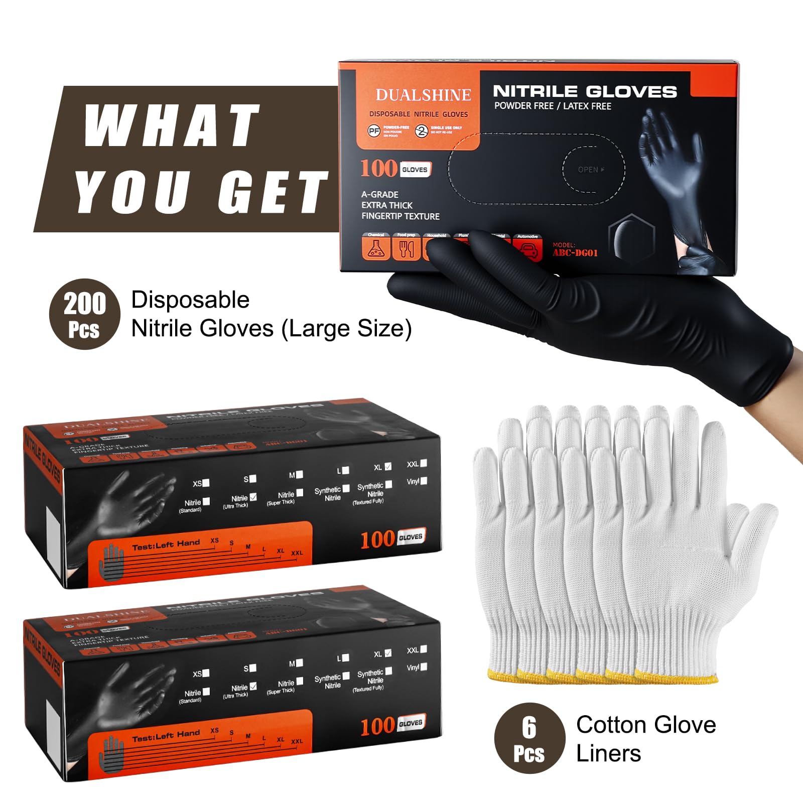 BBQ Gloves-200 Nitrile Disposable Gloves（XL）& 6 Cotton Liners, Grilling Glove, Meat Gloves, Black Cooking, Waterproof & Heat-Resistant for Smoking, Cooking, Grilling - CookCave