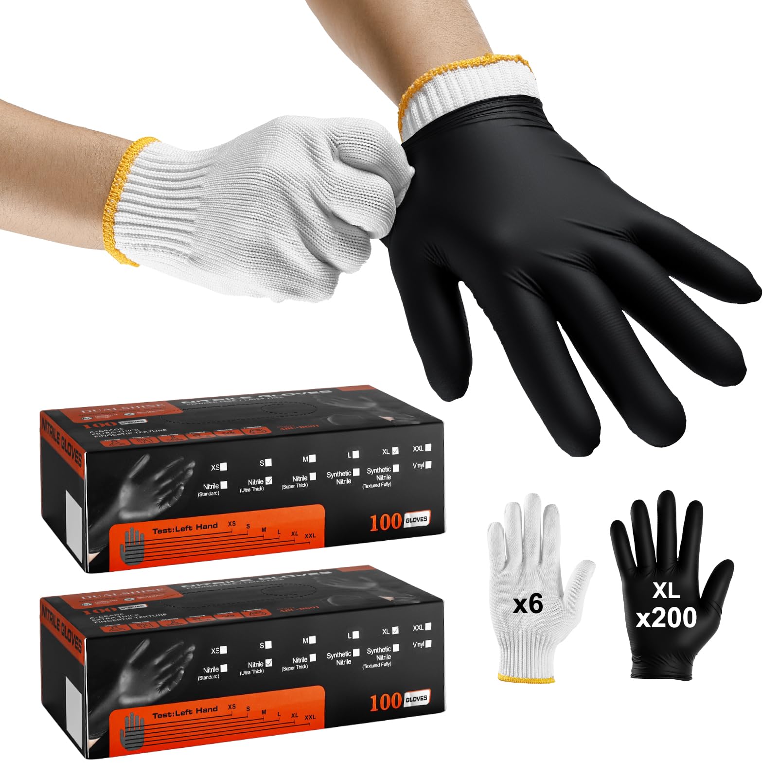 BBQ Gloves-200 Nitrile Disposable Gloves（XL）& 6 Cotton Liners, Grilling Glove, Meat Gloves, Black Cooking, Waterproof & Heat-Resistant for Smoking, Cooking, Grilling - CookCave