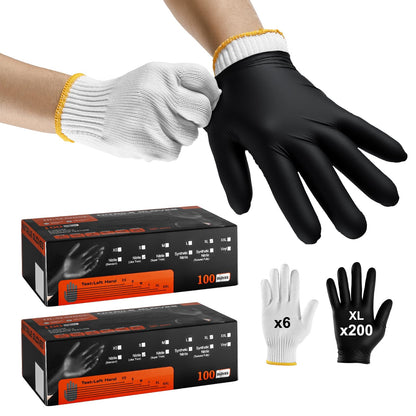 BBQ Gloves-200 Nitrile Disposable Gloves（XL）& 6 Cotton Liners, Grilling Glove, Meat Gloves, Black Cooking, Waterproof & Heat-Resistant for Smoking, Cooking, Grilling - CookCave
