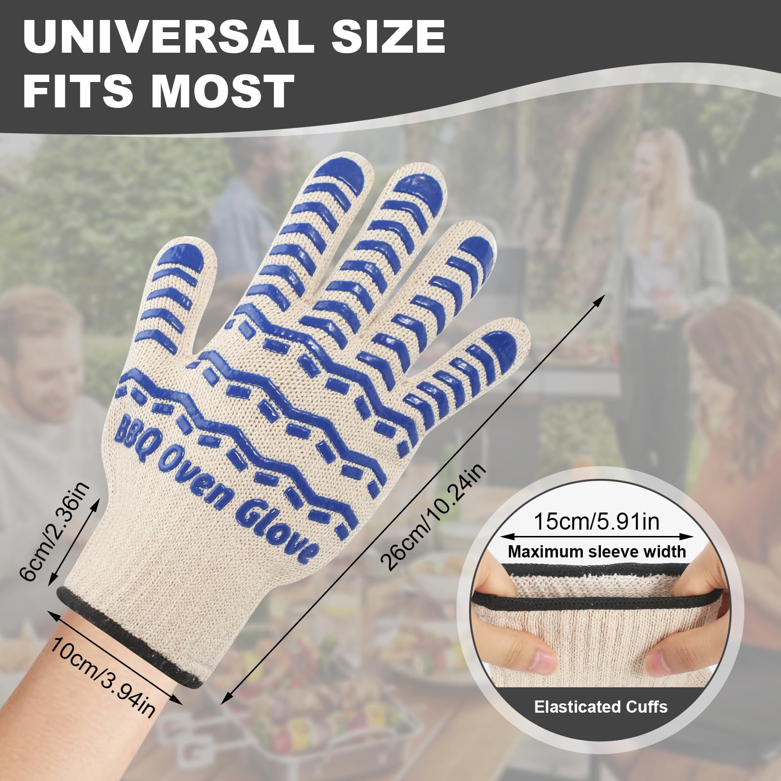 BBQ Gloves 932℉ Heat Resistant Oven Gloves, Cooking Gloves for BBQ, Grilling, Baking,Cutting, Smoker Fireplace-1 Pair(Blue) - CookCave