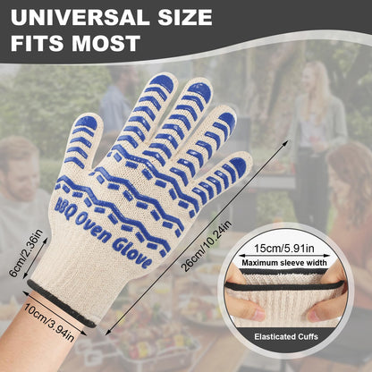 BBQ Gloves 932℉ Heat Resistant Oven Gloves, Cooking Gloves for BBQ, Grilling, Baking,Cutting, Smoker Fireplace-1 Pair(Blue) - CookCave