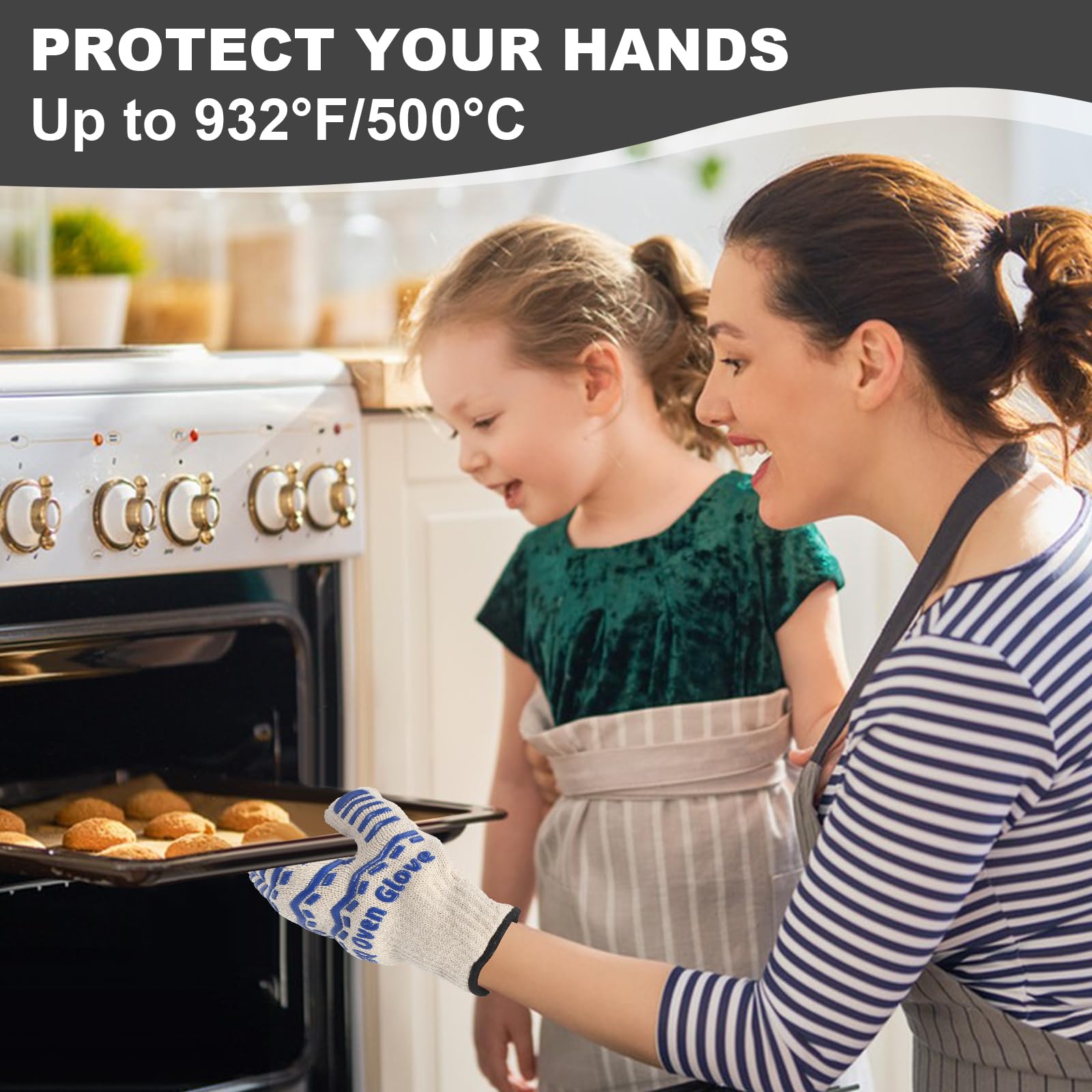 BBQ Gloves 932℉ Heat Resistant Oven Gloves, Cooking Gloves for BBQ, Grilling, Baking,Cutting, Smoker Fireplace-1 Pair(Blue) - CookCave