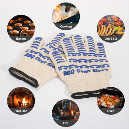 BBQ Gloves 932℉ Heat Resistant Oven Gloves, Cooking Gloves for BBQ, Grilling, Baking,Cutting, Smoker Fireplace-1 Pair(Blue) - CookCave