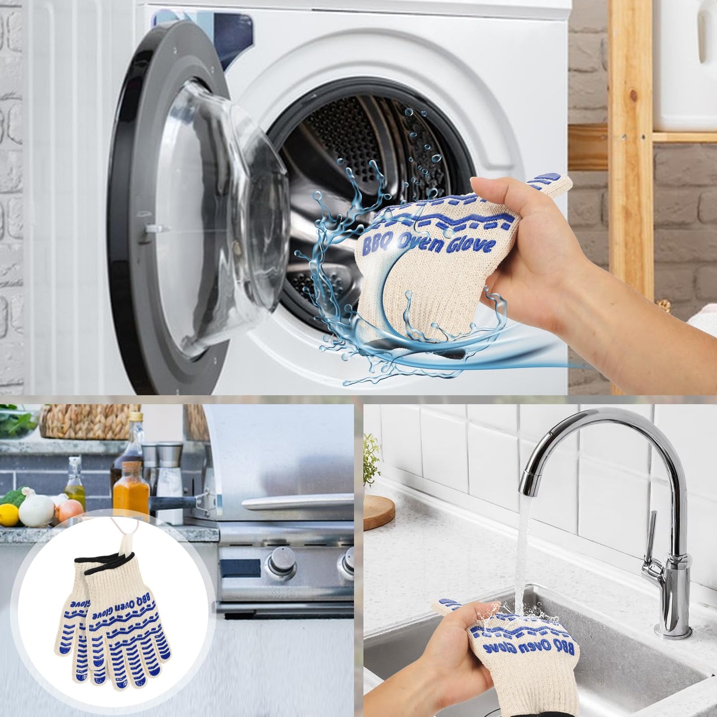 BBQ Gloves 932℉ Heat Resistant Oven Gloves, Cooking Gloves for BBQ, Grilling, Baking,Cutting, Smoker Fireplace-1 Pair(Blue) - CookCave