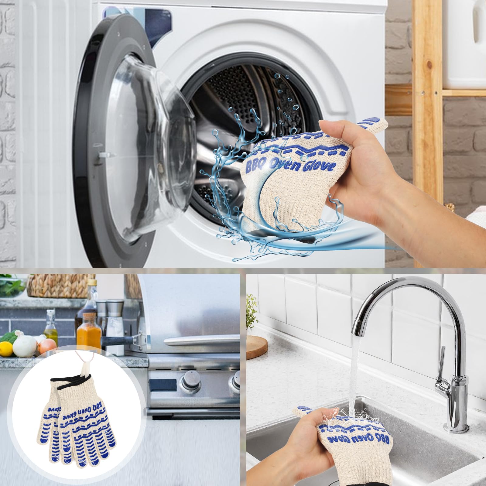 BBQ Gloves 932℉ Heat Resistant Oven Gloves, Cooking Gloves for BBQ, Grilling, Baking,Cutting, Smoker Fireplace-1 Pair(Blue) - CookCave