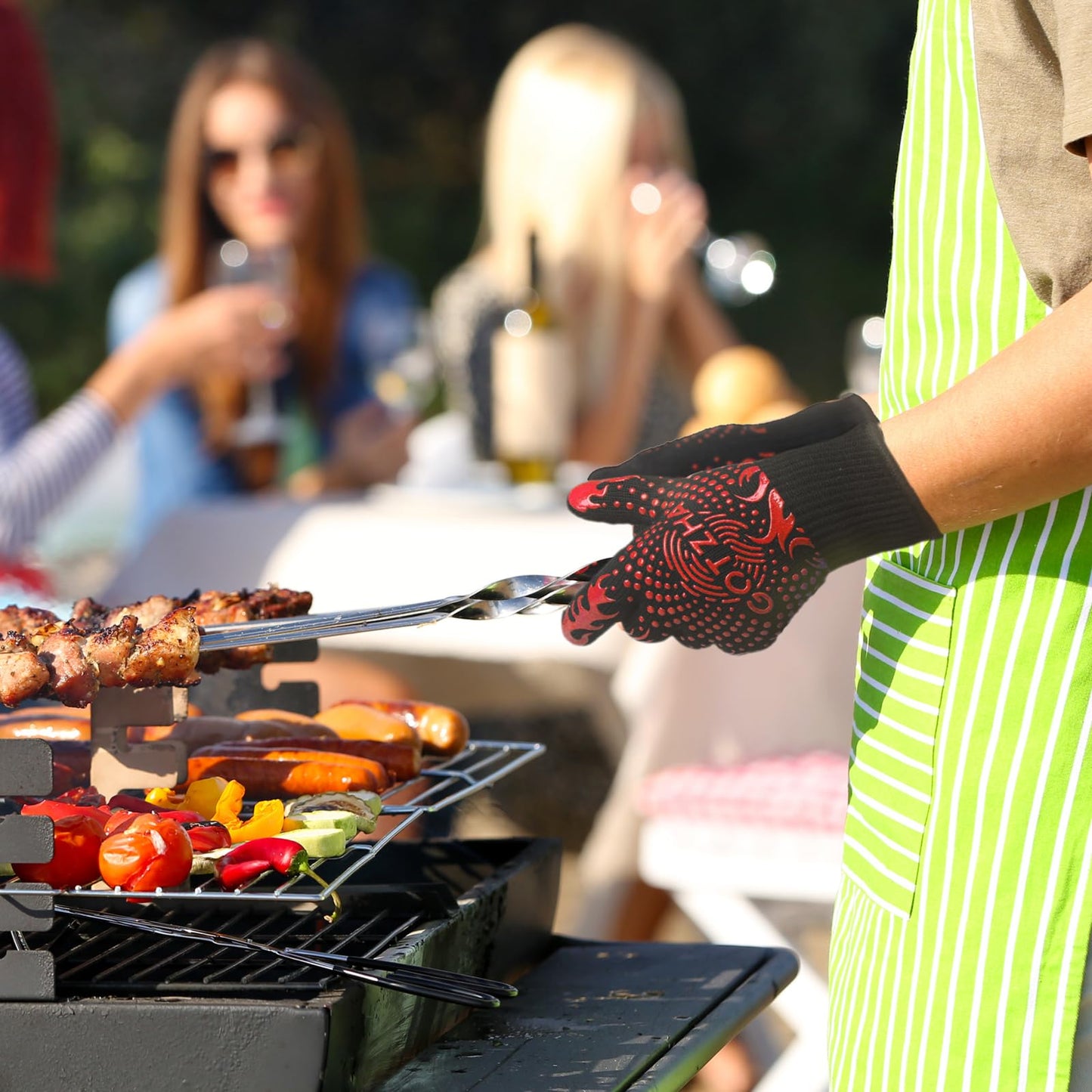 BBQ Gloves for Smoker, 1472℉ Extreme Heat Resistant Gloves, 12 Inch Silicone Non-Slip Grill Gloves with Extra Long Cuff, Safe Oven Gloves for Barbecue, Fryer, Baking, Outdoor Camping (Red) - CookCave