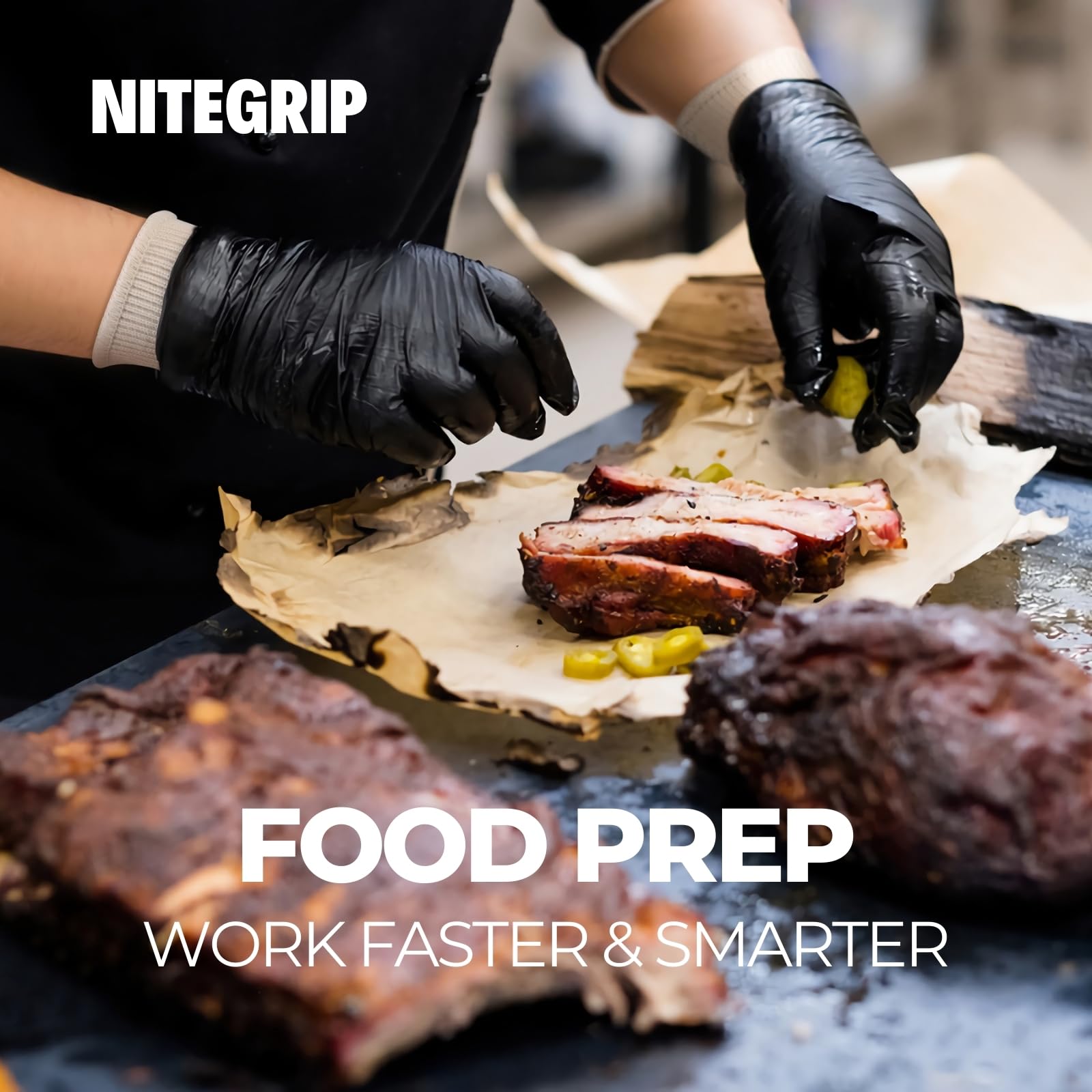 BBQ Gloves Set, 4 Cotton Glove Liners & 100 Disposable Nitrile Gloves - 5 Mil, for Heat Resistant Cooking, Grill, Food Prep & Smoker, Guantes de Barbacoa Nitrilo - CookCave