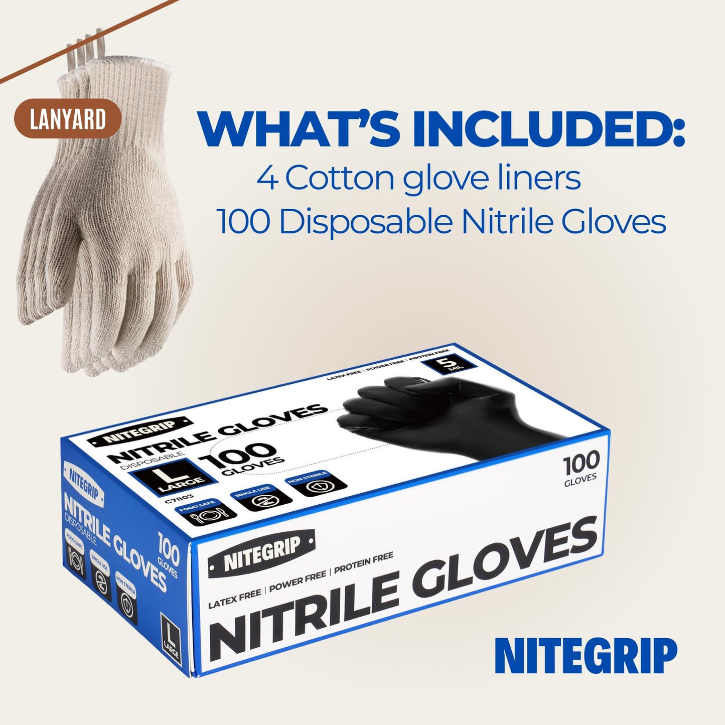 BBQ Gloves Set, 4 Cotton Glove Liners & 100 Disposable Nitrile Gloves - 5 Mil, for Heat Resistant Cooking, Grill, Food Prep & Smoker, Guantes de Barbacoa Nitrilo - CookCave