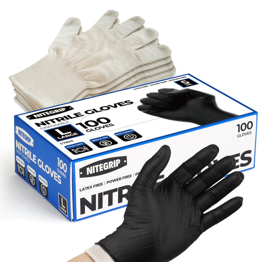 BBQ Gloves Set, 4 Cotton Glove Liners & 100 Disposable Nitrile Gloves - 5 Mil, for Heat Resistant Cooking, Grill, Food Prep & Smoker, Guantes de Barbacoa Nitrilo - CookCave