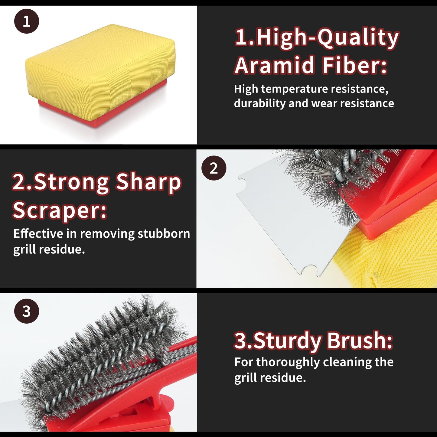 BBQ Grill Brush with Scraper-Removable BBQ Clearning Brush Head with Wire Bristles Brush & 2 Steam Brush-Grill Cleaner Brush Accessories for Gas/Charcoal Grilling Grates-Best - CookCave