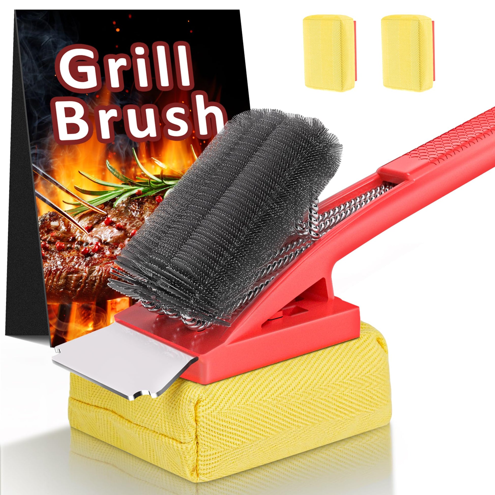 BBQ Grill Brush with Scraper-Removable BBQ Clearning Brush Head with Wire Bristles Brush & 2 Steam Brush-Grill Cleaner Brush Accessories for Gas/Charcoal Grilling Grates-Best - CookCave