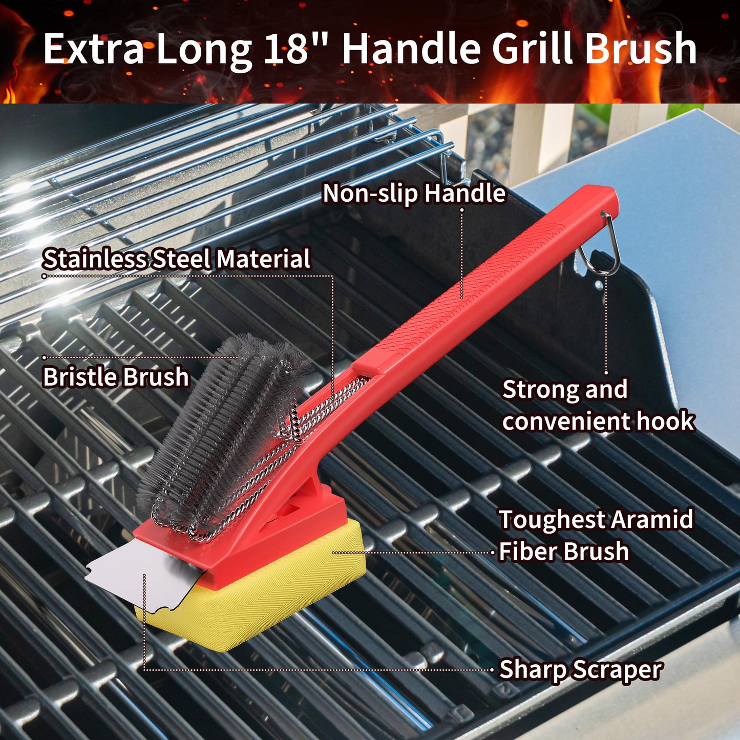 BBQ Grill Brush with Scraper-Removable BBQ Clearning Brush Head with Wire Bristles Brush & 2 Steam Brush-Grill Cleaner Brush Accessories for Gas/Charcoal Grilling Grates-Best - CookCave