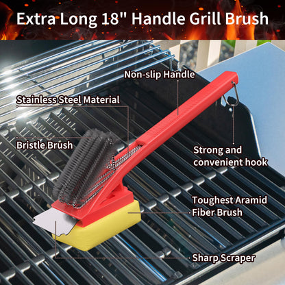 BBQ Grill Brush with Scraper-Removable BBQ Clearning Brush Head with Wire Bristles Brush & 2 Steam Brush-Grill Cleaner Brush Accessories for Gas/Charcoal Grilling Grates-Best - CookCave