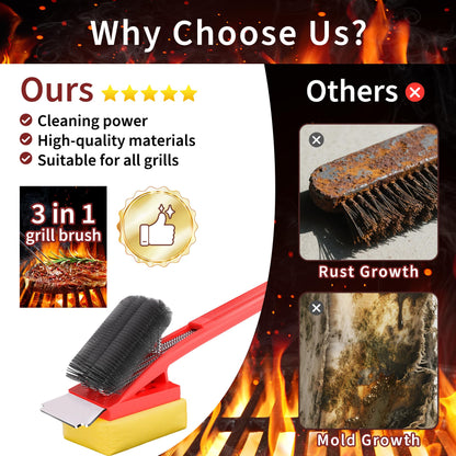 BBQ Grill Brush with Scraper-Removable BBQ Clearning Brush Head with Wire Bristles Brush & 2 Steam Brush-Grill Cleaner Brush Accessories for Gas/Charcoal Grilling Grates-Best - CookCave