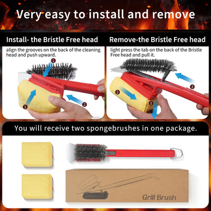 BBQ Grill Brush with Scraper-Removable BBQ Clearning Brush Head with Wire Bristles Brush & 2 Steam Brush-Grill Cleaner Brush Accessories for Gas/Charcoal Grilling Grates-Best - CookCave