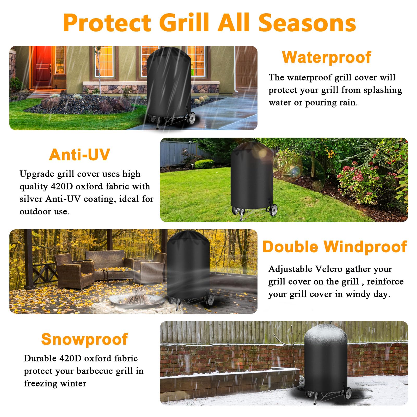 BBQ Grill Cover for Weber Grill Covers 22 Inch for Weber Kettle Grill Cover for Heavy Duty Waterproof BBQ Covers for Outside Kettle Accessories Griddle Cover - CookCave