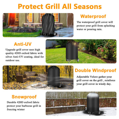 BBQ Grill Cover for Weber Grill Covers 22 Inch for Weber Kettle Grill Cover for Heavy Duty Waterproof BBQ Covers for Outside Kettle Accessories Griddle Cover - CookCave