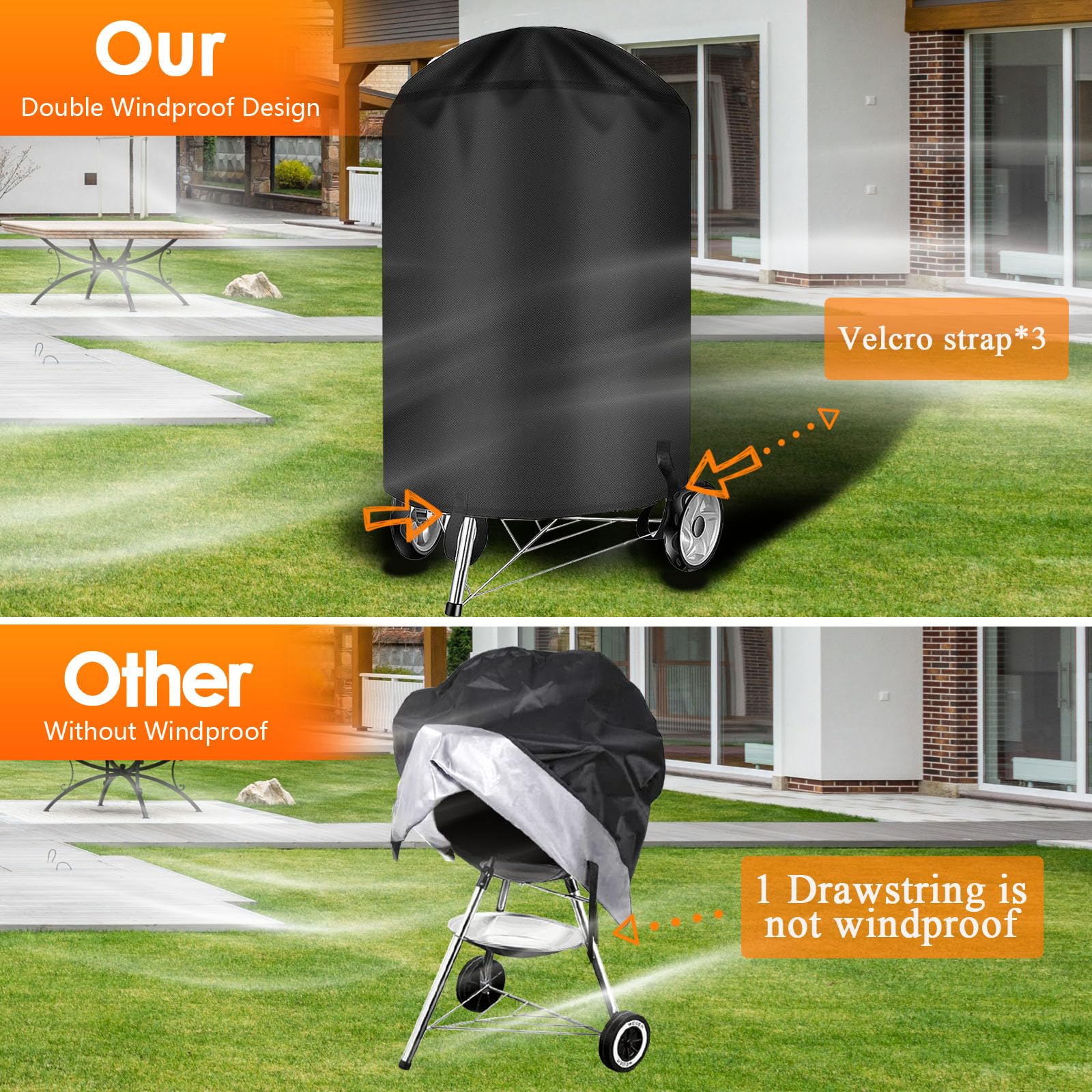 BBQ Grill Cover for Weber Grill Covers 22 Inch for Weber Kettle Grill Cover for Heavy Duty Waterproof BBQ Covers for Outside Kettle Accessories Griddle Cover - CookCave