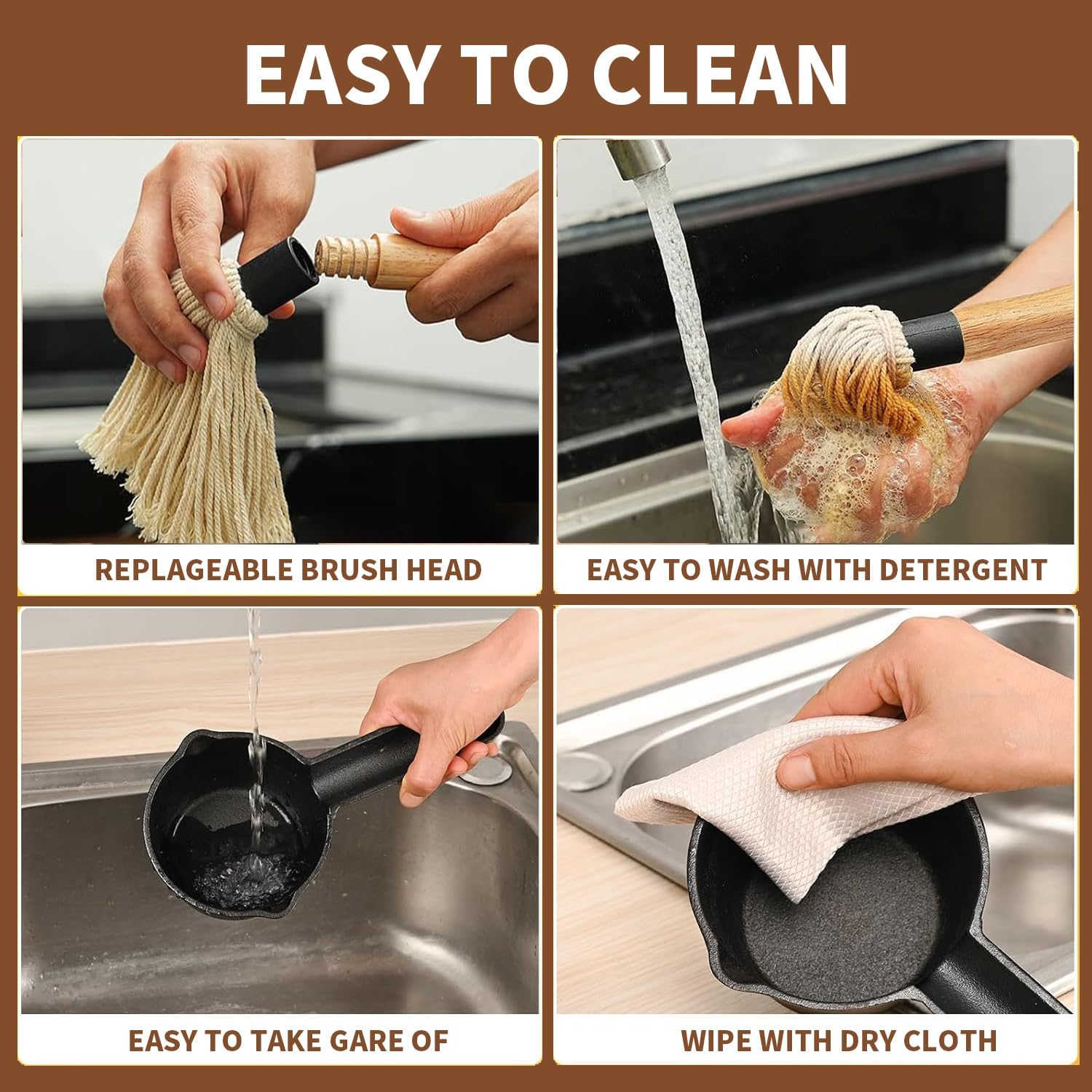 BBQ Mop Brush and Cast Iron Basting Pot - Grilling Tool Set with Basting Brush an Meat Shredder Claws for Meat Smoker, Grill and Stove(8pcs) - CookCave