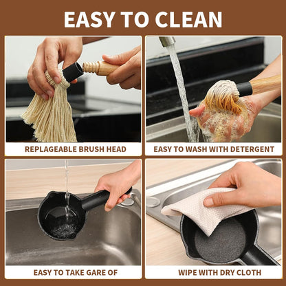 BBQ Mop Brush and Cast Iron Basting Pot - Grilling Tool Set with Basting Brush an Meat Shredder Claws for Meat Smoker, Grill and Stove(8pcs) - CookCave