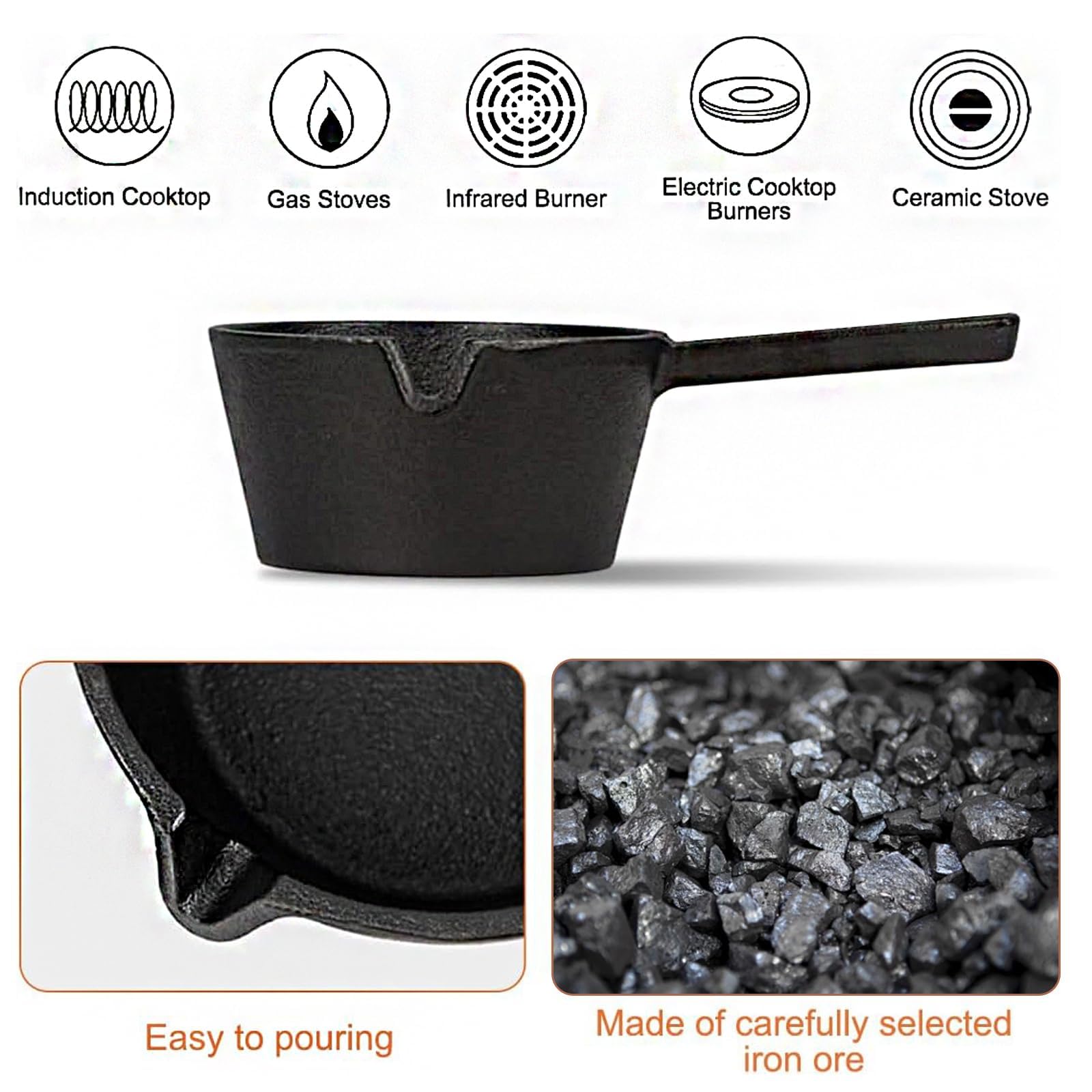 BBQ Mop Brush and Cast Iron Sauce Pot Set, 11-in-1 Value Pack includes 2Pcs Wooden Long Handle, 6 Brush Heads, 1 Cast iron BBQ Pan and 2 Silicone Brushes for Grilling all Types of Ingredients - CookCave