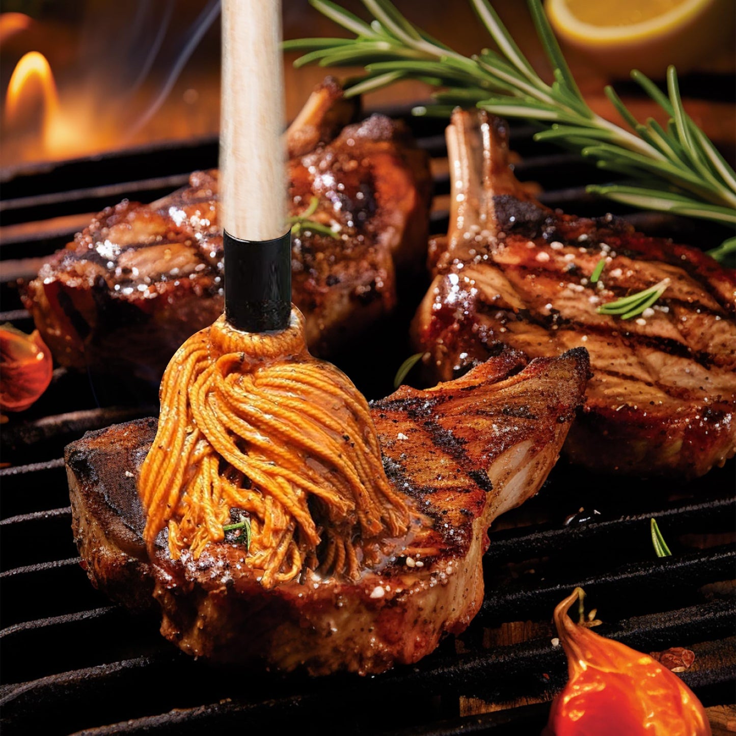 BBQ Mop Brush and Cast Iron Sauce Pot Set, 11-in-1 Value Pack includes 2Pcs Wooden Long Handle, 6 Brush Heads, 1 Cast iron BBQ Pan and 2 Silicone Brushes for Grilling all Types of Ingredients - CookCave