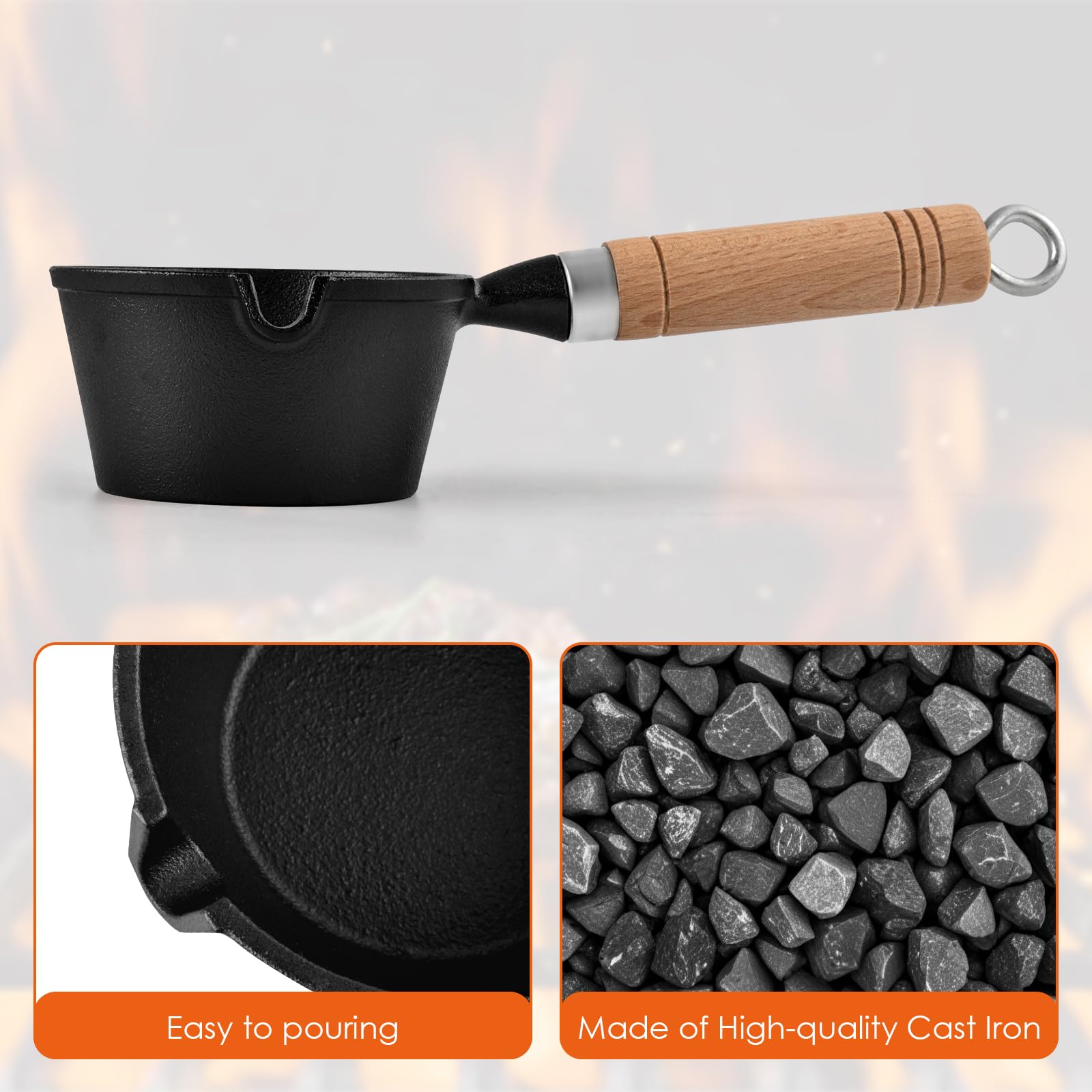 BBQ Mop Brush and Cast Iron Sauce Pot Set, 8Pcs Barbecue Accessories Include Basting Melting Pot, 2 Size Wooden Handle Sauce Mops with 4Pcs Replacements and Oil Brush for Meat Smoker, Grill, Stove - CookCave