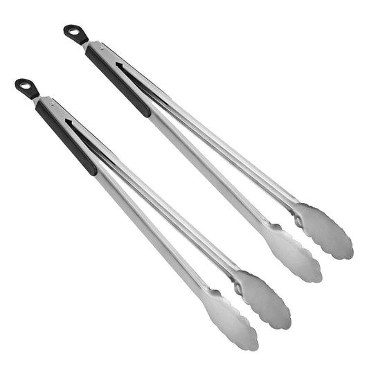 BBQ Tongs, AOOSY 16 Inch Grill Tongs for Cooking BBQ Extra Long Wide Scalloped Gripping Edge Kitchen Tongs, Set of 2 - CookCave