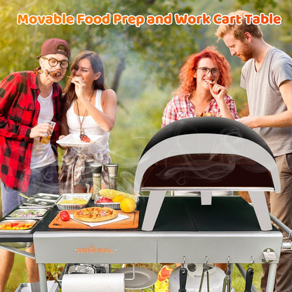 BBQMall Pizza Oven Table Grill Cart with Pizza Topping Station Movable Food and Prep Workcart Outdoor Grill Table Stand for Ninja Woodfire Blackstone Griddle Cuisinart etc Grill - CookCave