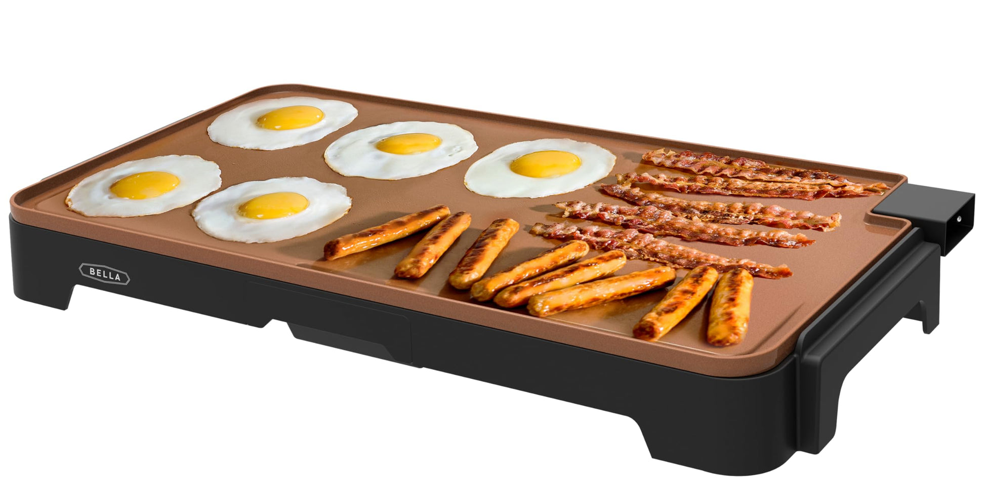 BELLA XL Electric Ceramic Titanium Griddle, Make 15 Eggs At Once, Healthy-Eco Non-stick Coating, Hassle-Free Clean Up, Large Submersible Cooking Surface, 12" x 22", Copper/Black - CookCave