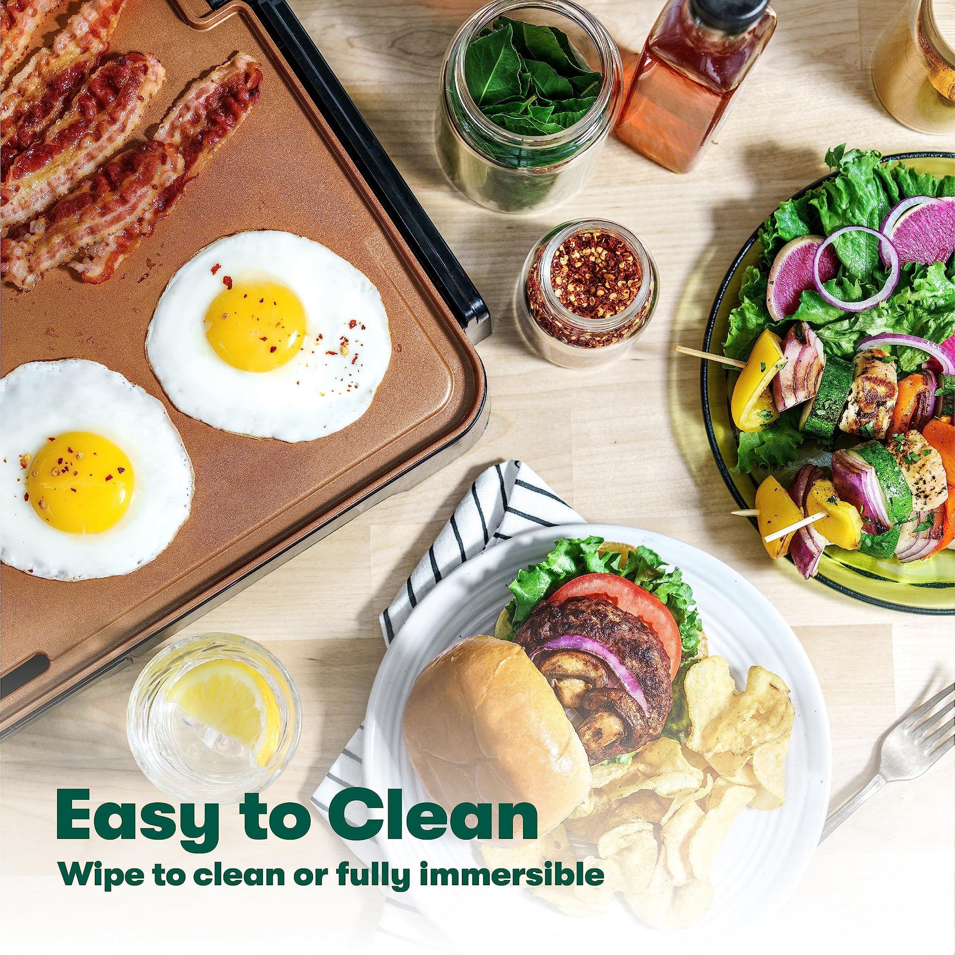 BELLA XL Electric Ceramic Titanium Griddle, Make 15 Eggs At Once, Healthy-Eco Non-stick Coating, Hassle-Free Clean Up, Large Submersible Cooking Surface, 12" x 22", Copper/Black - CookCave