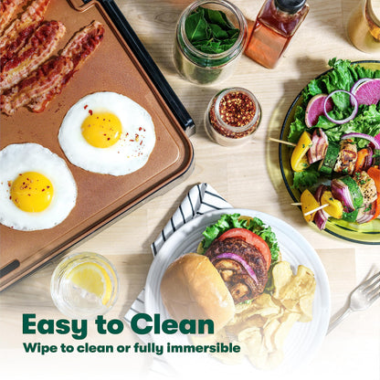 BELLA XL Electric Ceramic Titanium Griddle, Make 15 Eggs At Once, Healthy-Eco Non-stick Coating, Hassle-Free Clean Up, Large Submersible Cooking Surface, 12" x 22", Copper/Black - CookCave
