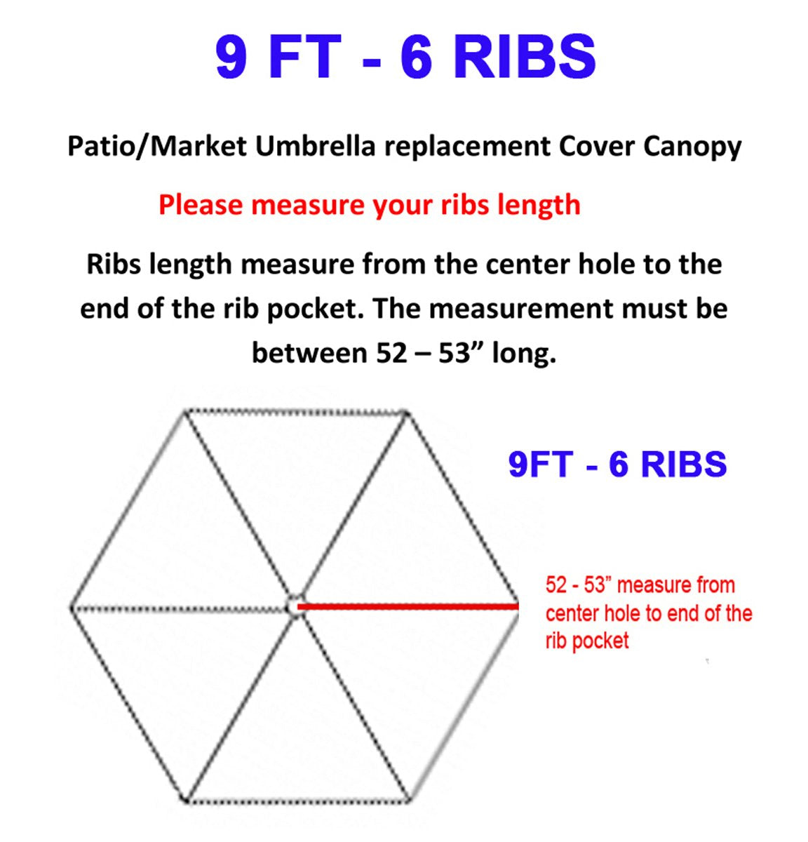 BELLRINO DECOR Replacement ROYAL BLUE STRONG & THICK Umbrella Canopy for 9ft 6 Ribs (Canopy Only) - CookCave