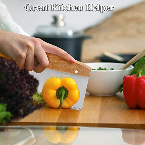 Bench Scraper Set of 2, HaSteeL Metal Dough Scraper Cutter Pastry Chopper with Wooden Handle, Heavy Duty Stainless Steel Griddle Scraper with Measuring Marks for Cooking Baking Grilling - CookCave
