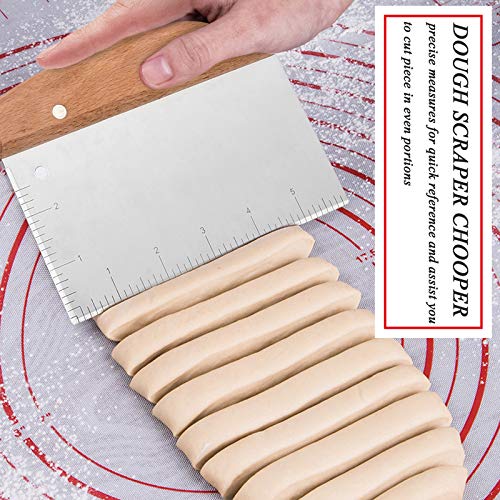 Bench Scraper Set of 2, HaSteeL Metal Dough Scraper Cutter Pastry Chopper with Wooden Handle, Heavy Duty Stainless Steel Griddle Scraper with Measuring Marks for Cooking Baking Grilling - CookCave