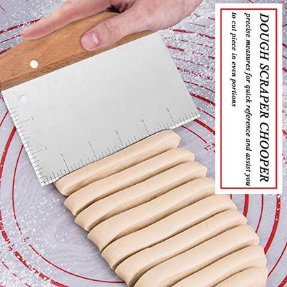 Bench Scraper Set of 2, HaSteeL Metal Dough Scraper Cutter Pastry Chopper with Wooden Handle, Heavy Duty Stainless Steel Griddle Scraper with Measuring Marks for Cooking Baking Grilling - CookCave