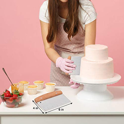 Bench Scraper Set of 2, HaSteeL Metal Dough Scraper Cutter Pastry Chopper with Wooden Handle, Heavy Duty Stainless Steel Griddle Scraper with Measuring Marks for Cooking Baking Grilling - CookCave