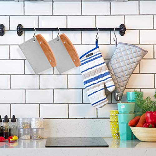 Bench Scraper Set of 2, HaSteeL Metal Dough Scraper Cutter Pastry Chopper with Wooden Handle, Heavy Duty Stainless Steel Griddle Scraper with Measuring Marks for Cooking Baking Grilling - CookCave