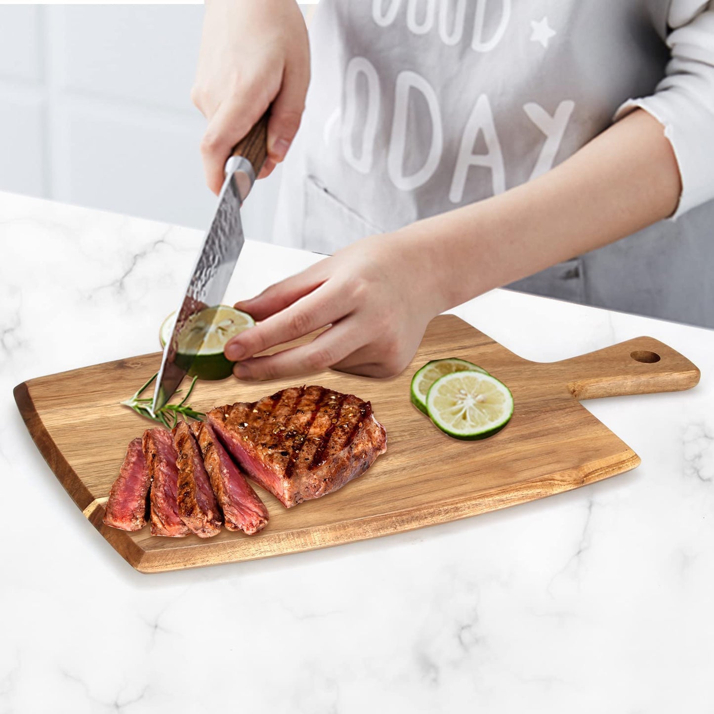 Best Acacia Wood Cutting Board with Handle Wooden Charcuterie Board Kitchen Chopping Boards for Bread Meat Cutting boards Fruit Cheese Serving Board Butcher Block Carving Board, 17" x 10" - CookCave