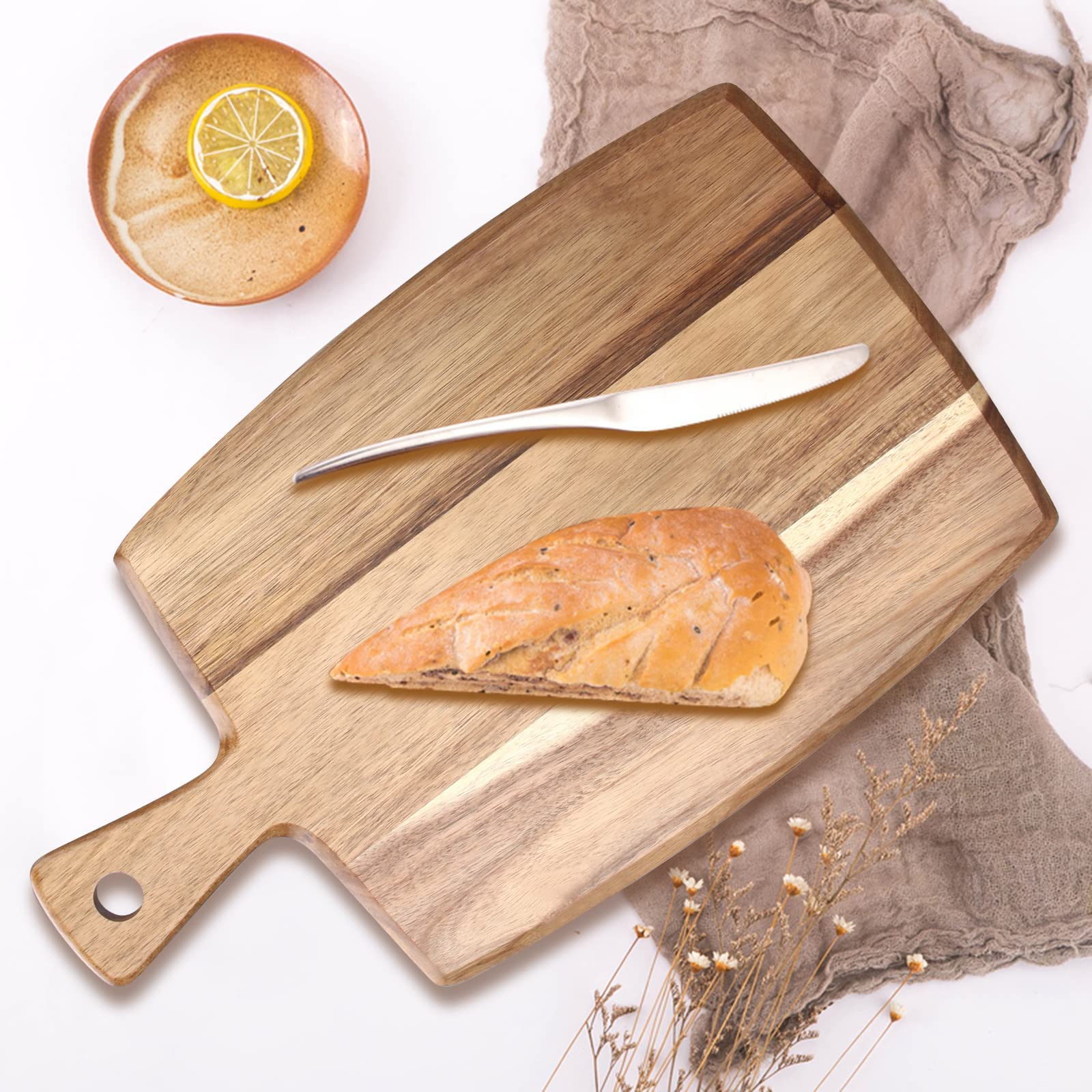 Best Acacia Wood Cutting Board with Handle Wooden Charcuterie Board Kitchen Chopping Boards for Bread Meat Cutting boards Fruit Cheese Serving Board Butcher Block Carving Board, 17" x 10" - CookCave